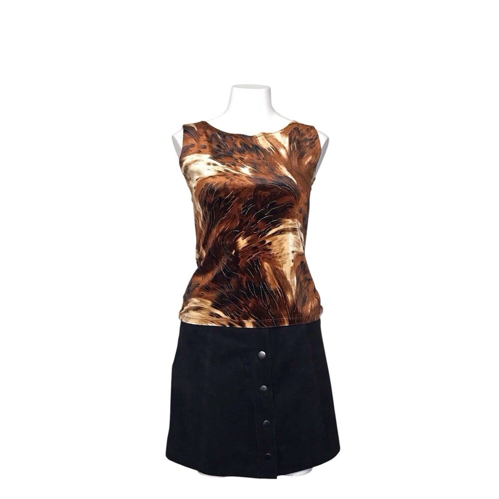 Vintage 90s Y2K RAVE Brown Animal Print‎ Sleeveless Top Size M